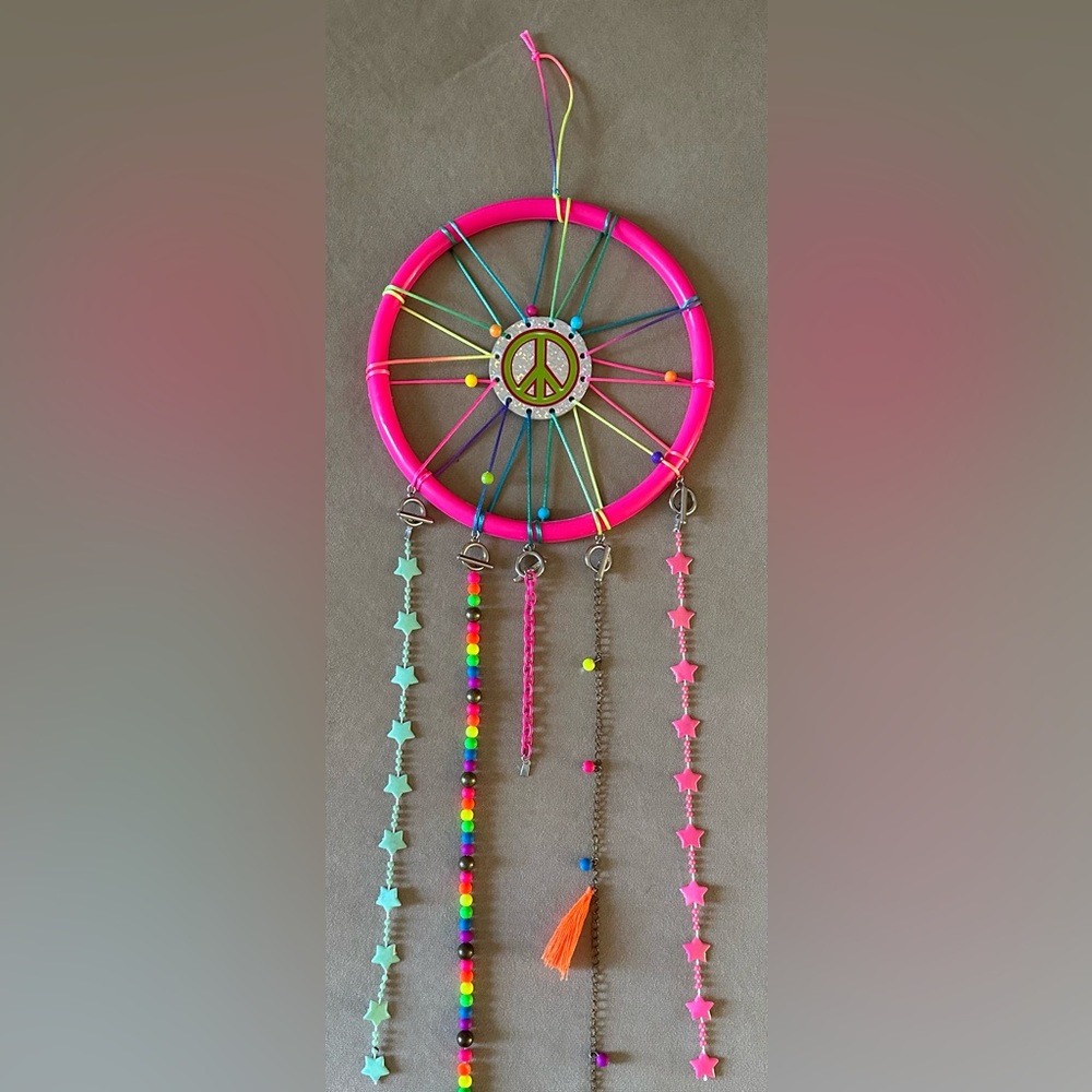 Justice Girls Peace Sign Pink Dream Catcher Hanging Decoration Removable Strings